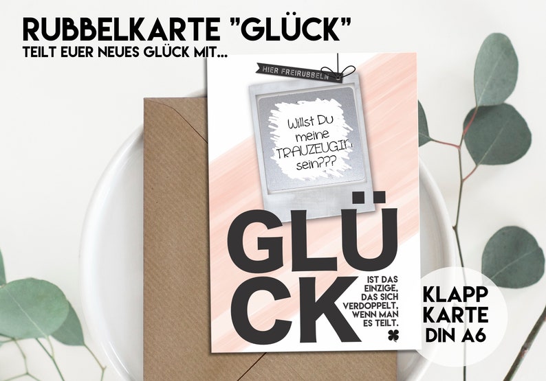 RUBBELKARTE Glück Verkündet Euer Glück, Karte mit Umschlag Bild 1