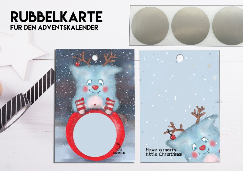 RUBBELGUTSCHEINE Little Monster für den Adventskalender, Karten inkl. Rubbelsticker in Silber Bild 3