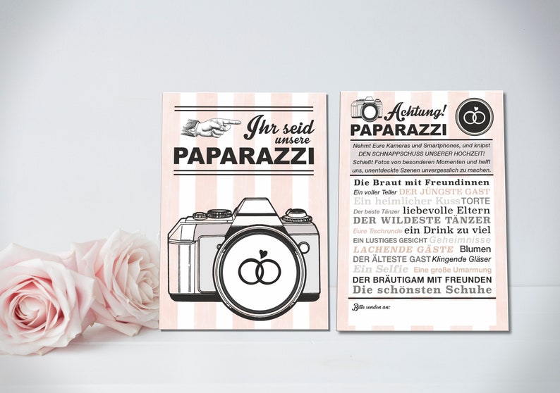 PAPARAZZI KARTEN, 50 Stück, DIN A6, Rosé Fotospiel für Eure Hochzeit image 1