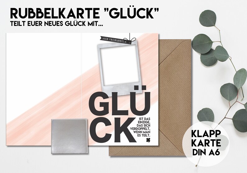 RUBBELKARTE Glück Verkündet Euer Glück, Karte mit Umschlag Bild 2