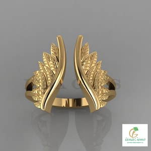 14K Gold Feather Ring, Solid Yellow Gold Feather Ring, Feather Jewelry, Dainty Ring, Statement Ring, Boho Ring, 14K Gold Jewelry