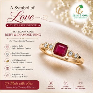 14K Yellow Gold Octagon Ruby Diamond Ring | Natural Untreated Gemstone US 7