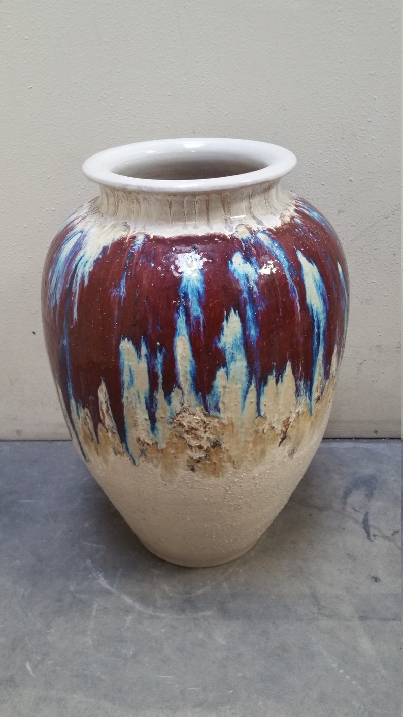 1950's Vintage Drip Glaze Pottery 34 Floor Vase Etsy