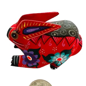 Oaxaca Wood Carving Purple Red Rabbit Alebrije by Roberta Angeles Mexican Folk Art