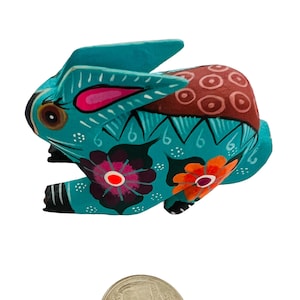 Oaxaca Wood Carving Purple Blue/Green Rabbit Alebrije by Roberta Angeles Mexican Folk Art