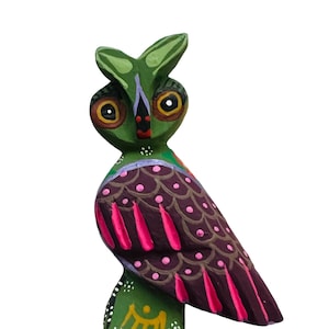 Oaxaca Wood Carving Green Owl Alebrije by Roberta Angeles Mexican Folk Art
