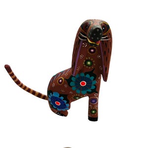 Oaxaca Wood Carving Brown Dog by Roberta Angeles Mexican Folk Art