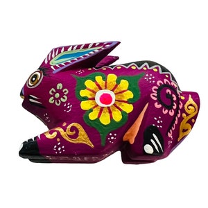 Oaxaca Wood Carving Purple Bunny Rabbit Alebrije by Roberta Angeles Mexican Folk Art