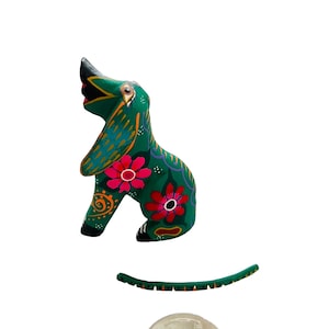 Oaxaca Wood Carving green Dog by Roberta Angeles Mexican Folk Art