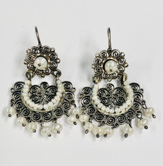 Oaxacan Filigree Earrings With Pearl. Sterling Sil