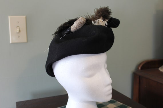 Vintage Hat-Black Wool with Ostrich Feather Detail - image 5