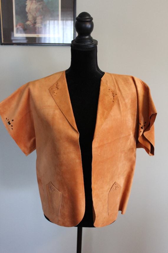 Handmade Women's Pig Suede Leather Open Jacket-Siz