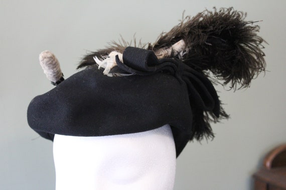 Vintage Hat-Black Wool with Ostrich Feather Detail - image 6