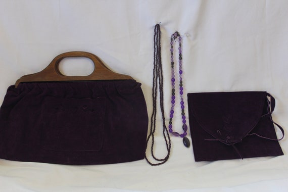 Vintage Purple Suede Handmade Purse and Handbag - image 1