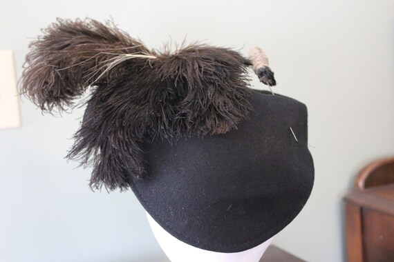 Vintage Hat-Black Wool with Ostrich Feather Detail - image 3