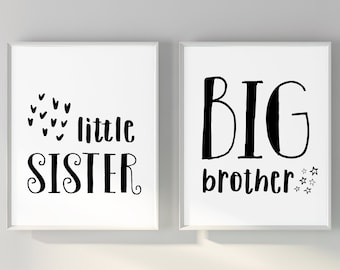 Big Brother Little Sister Wall Art, Brother & Sister Wall Decor, Pregnancy Reveal, Shared Room Posters, Little Boy Little Girl Bedroom Decor