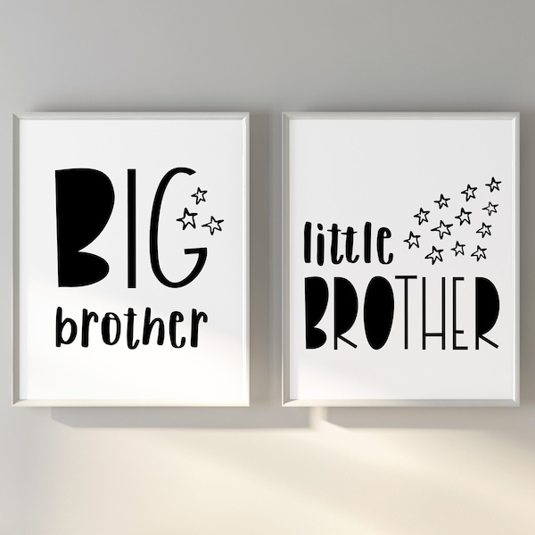 Big Brother Little Brother Wall Art, Instant Download, Brothers Shared Room Decor, Boys Room Ideas, Printable Brothers Signs Black And White