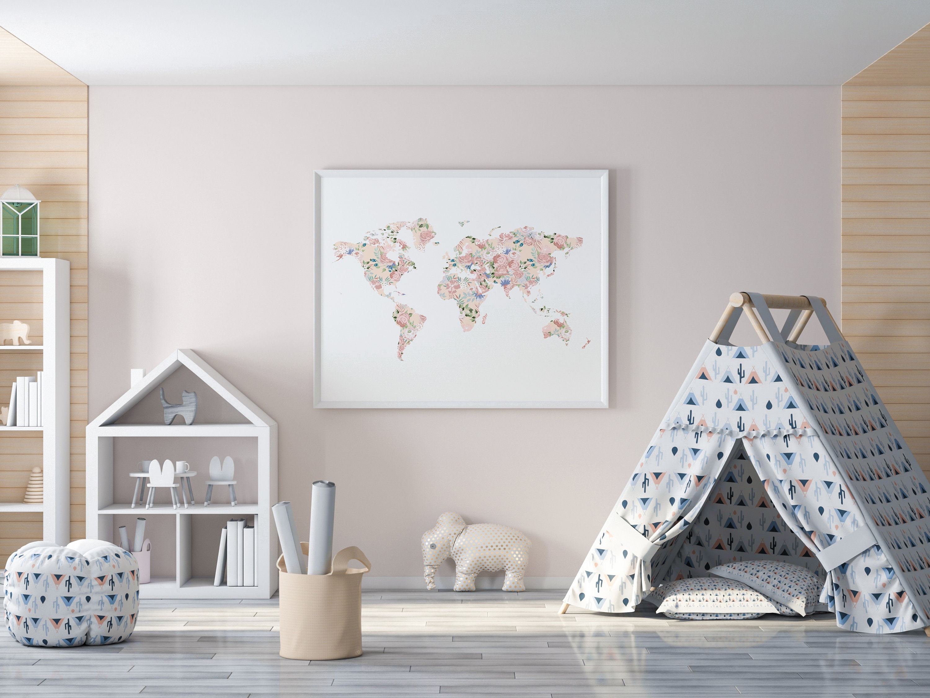 Floral World Map, Girl Nursery Decor, Travel Nursery Decor, Adventure ...