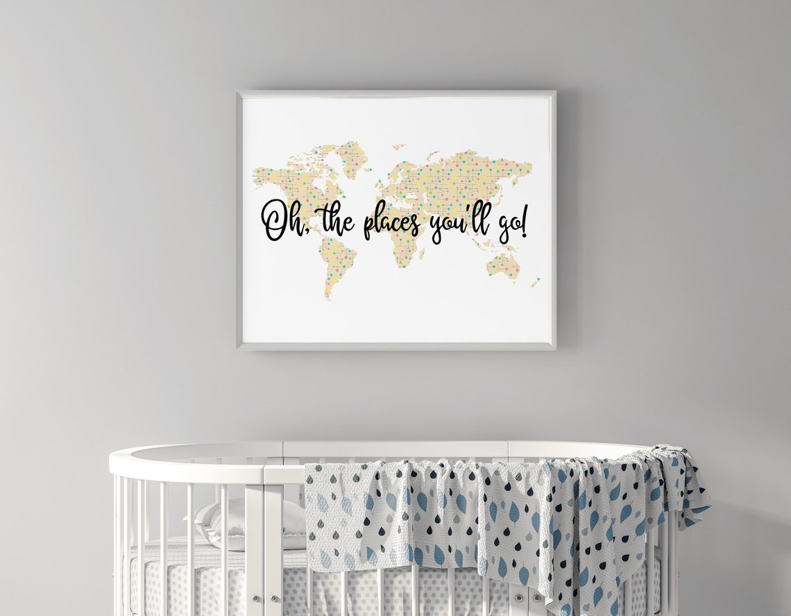 Oh the Places You'll Go Printable Nursery Art World Map - Etsy