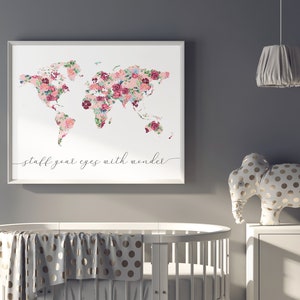 Floral World Map Floral Nursery Decor Stuff Your Eyes With | Etsy