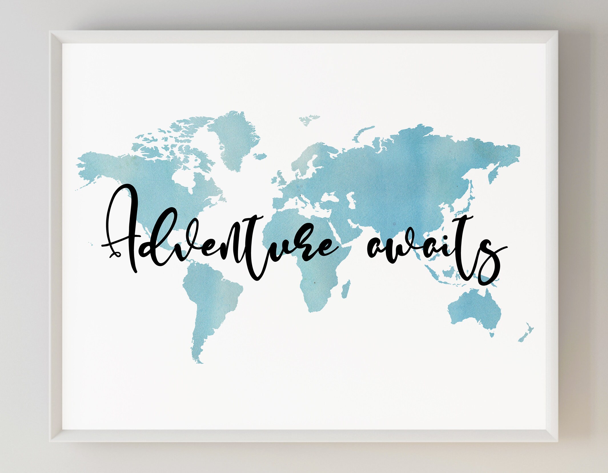 adventure awaits printable world map nursery art blue etsy