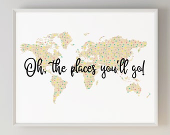 Oh The Places You'll Go Printable Nursery Art, World Map Wall Art, World Map Print, Kids World Map, Explorer Nursery, Travel Nursery Ideas