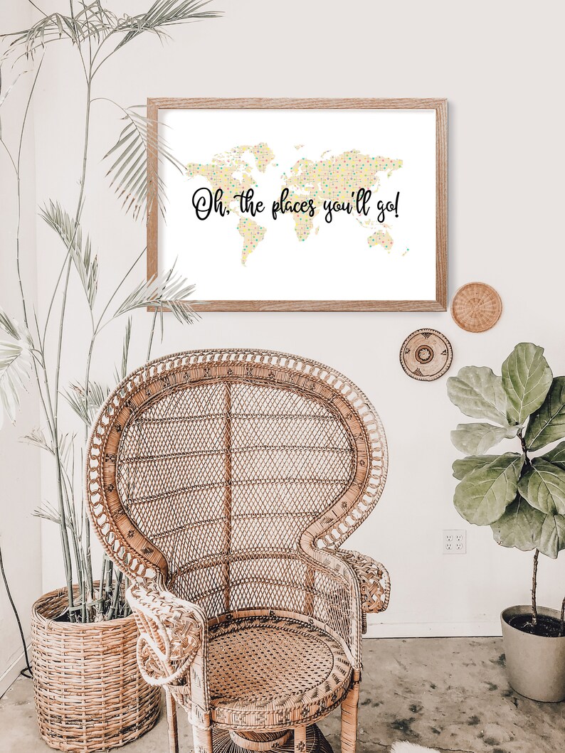 Oh the Places You'll Go Printable Nursery Art World Map - Etsy