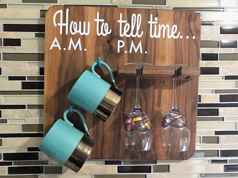 Wine Glass Coffee Mug Holder How to Tell Time Am Pm Sign Etsy