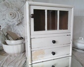 FRANCE Antique cabinet showcase drawers hanging cabinet wall 1920 pharmacy white cream old lacquer brocante french vintage shabby sunshi
