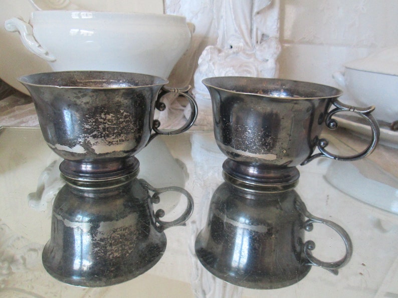VINTAGE 2 antique heavy Supply Cups Metal Cups hotel silver Cup around 1920 punched Silver plated Patina shabby chic sunshi brocante ancient