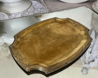 VINTAGE Antique small French metal tray bow cross ribbon approx. 22 x 16.5 cm relief patina 1900 Art Nouveau