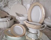 FRANCE URaltes 4pcg SET 3 Platten Sauciere Porcelaine french 1950 Vintage Plate Insert Plates Bowls white yellow pastel Gold Fajence