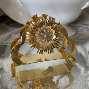 VINTAGE Vecchio portatovaglioli dorato JOSKA placcato oro 24 carati Waldglashütte Bodenmais portalettere raggi di sole fiore di cristallo