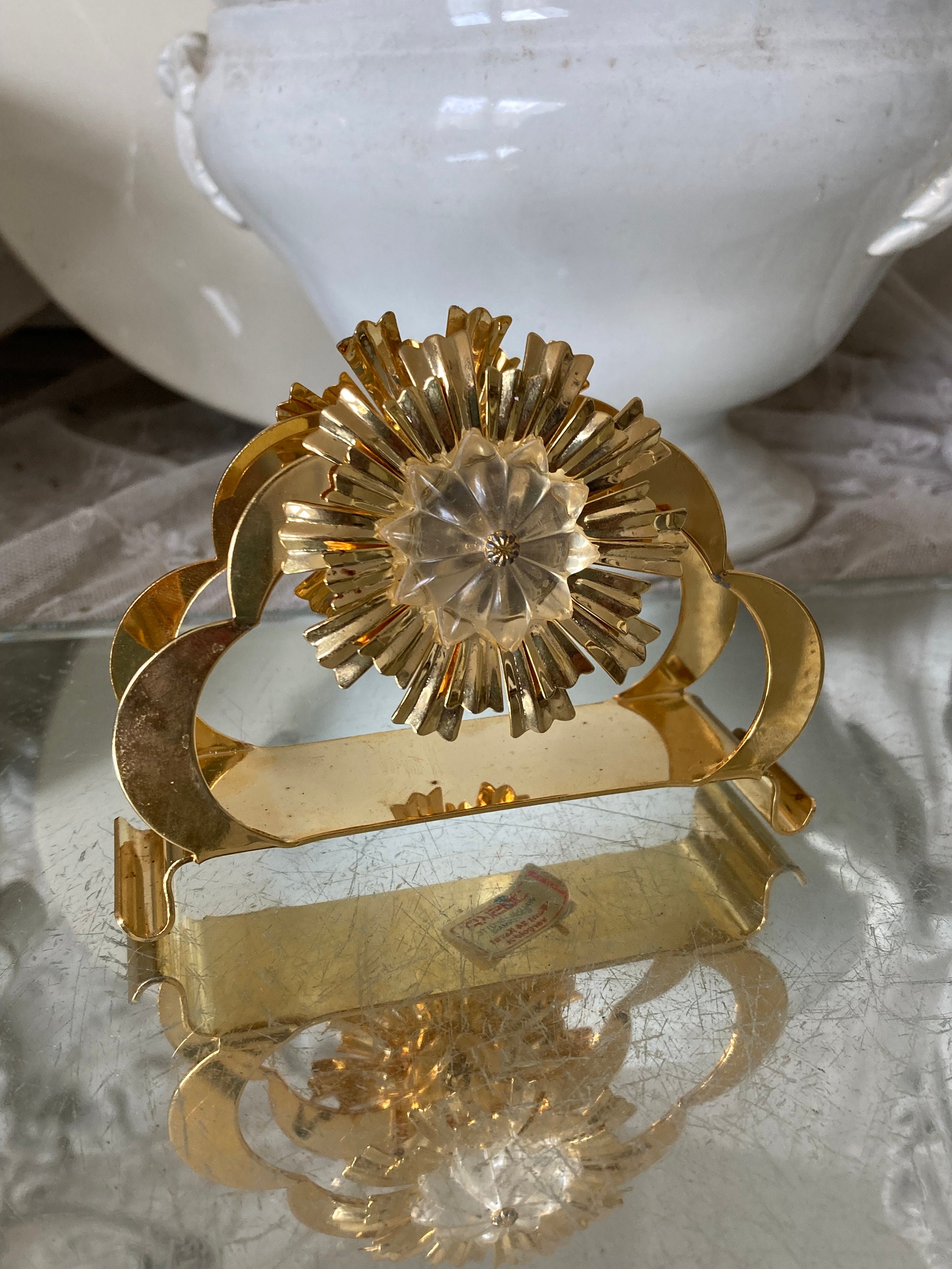 Chez JuJu Serviettenhalter Silber Mit Goldenen Orchideen – Quadratisch, Beschwert, Mit Kristallen