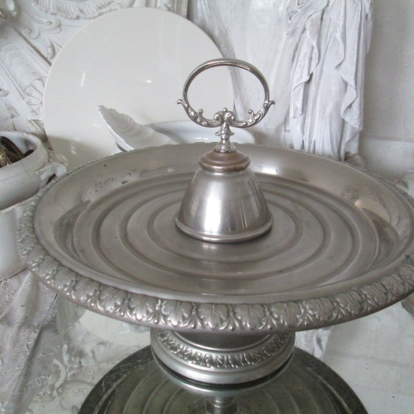 RARE! FRANCE Antique large centerpiece offering bowl foot metal height approx. 27 cm Ø approx. 36 cm tray patina silverware pastry bowl round corner