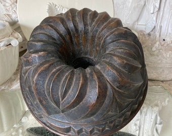 FRANCE Old large copper mold GUGLHUPF Ø approx. 24 cm patina shabby tin-plated baking mold metal mold decorative rustic kitchen country house