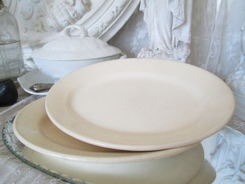France 2 Ancient Thick Walled Plates Creme Ceramic Plates Etsy