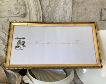 VINTAGE Old large golden rectangular wooden picture frame with glass lettering approx. 40.5 x 21.5 cm wall decoration shabby antique