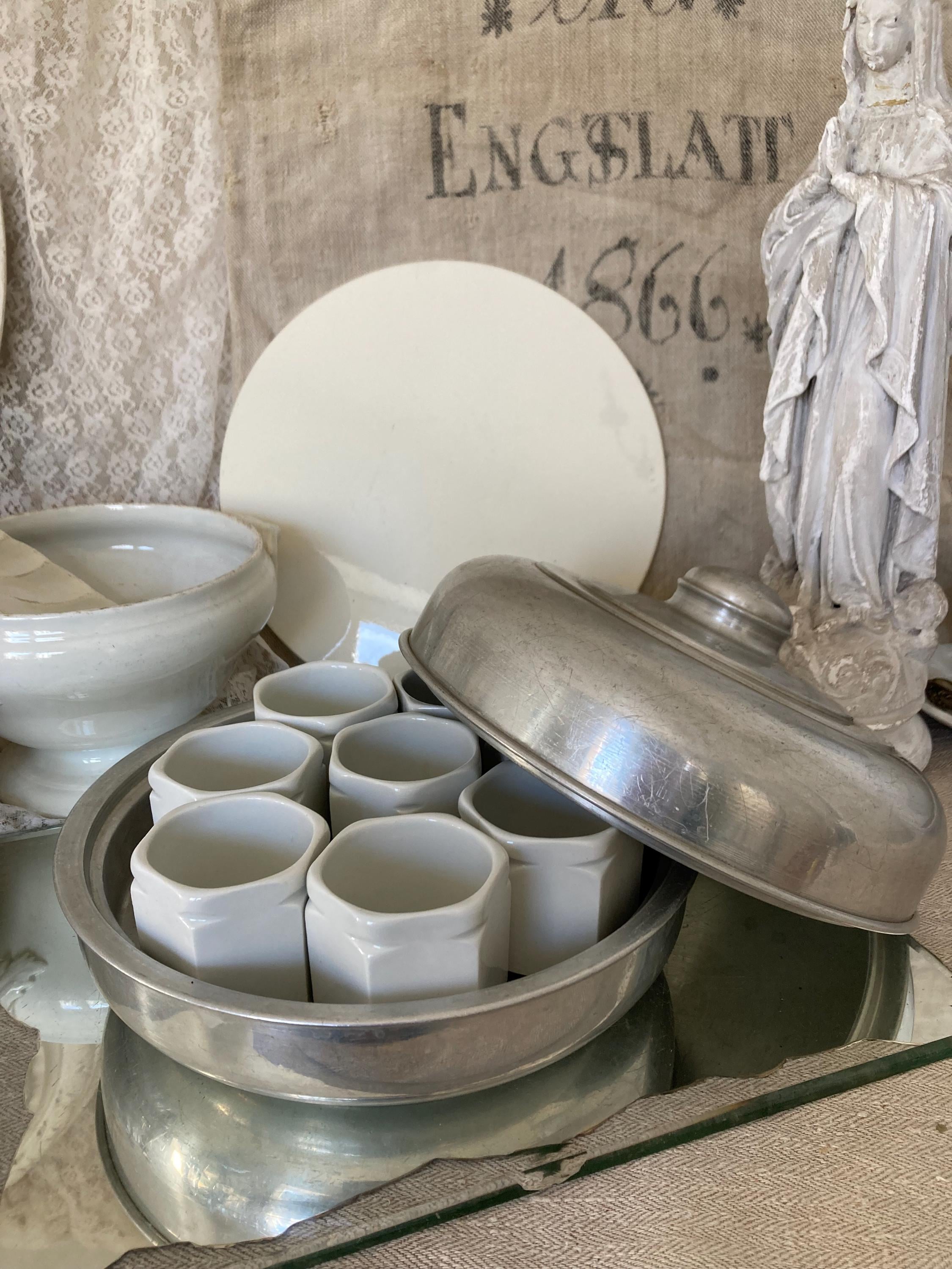 Ancien yaourtière YALACTA SELF alu bakélite 5 pots VERRE PYREX old