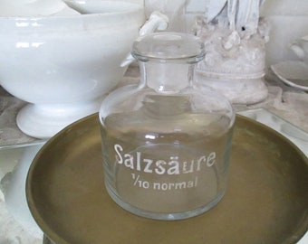 VINTAGE antique pharmacy jar MALTIC ACID rare thick glass diameter approx. 10 cm height approx. 11.5 cm white lettering decoration storage apothecary bottle