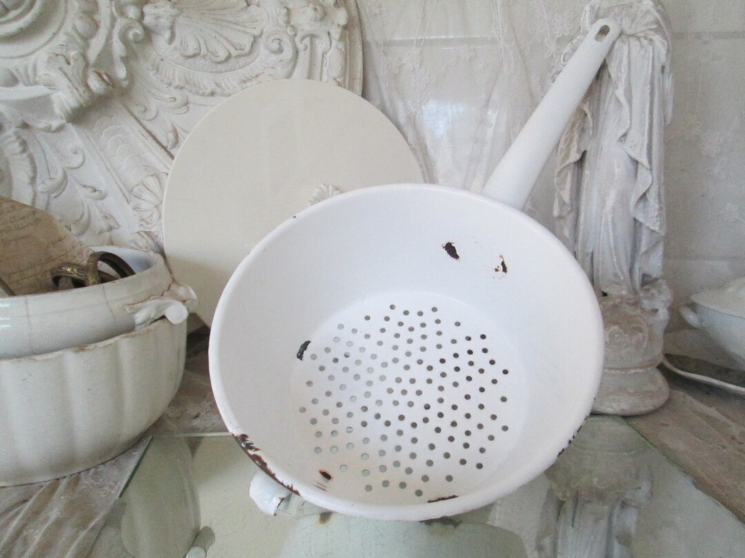 FRANCE Uold Large Enamel Sieve White Ø Approx. 23.5 Cm Etsy