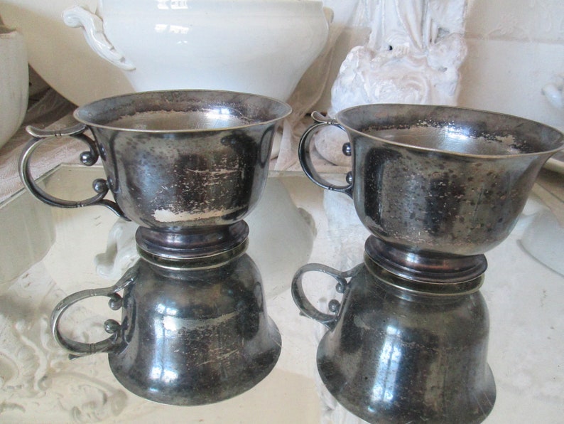 VINTAGE 2 antique heavy Supply Cups Metal Cups hotel silver Cup around 1920 punched Silver plated Patina shabby chic sunshi brocante ancient