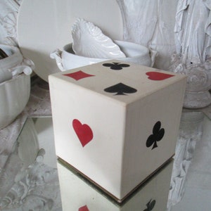 RAR!!! Alter GOLDWÜRFEL Gebrüder Stollwerck AG Schubladen Box Schokolade ca 13,5x13,5cm Pappe Dose Spielkartenmotiv Samtaufkleber
