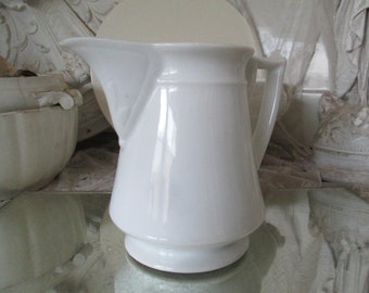 FRANCE Antique jug with relief, approx. 0.8 liters, white glazed, 1930s/40s, porcelain, ceramic, very old, brocante, France, iron ore