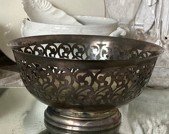 FRANKREICH Alte silberne Fußschale Bowl Höhe ca 10,5cm Ø ca 23cm Patina Obstschale Schlüsselschale Konfektschale Schüssel Durchbruchschale