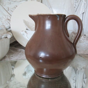 FRANCE Antique dark brown handle jug height approx. 20cm clay jug milk jug stone jug patina stone vessel clay vessel brocante country house vintage glaze