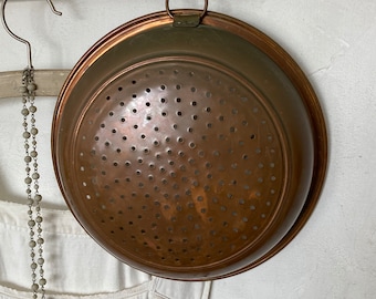 FRANCE Old large tinned copper sieve with patina Ø approx. 26 cm Brocante Vintage shabby kitchen decoration country house berry sieve herb sieve