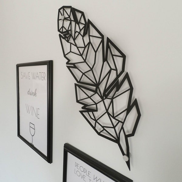 Geometric steel LEAF wall decor - black matte, scandi design