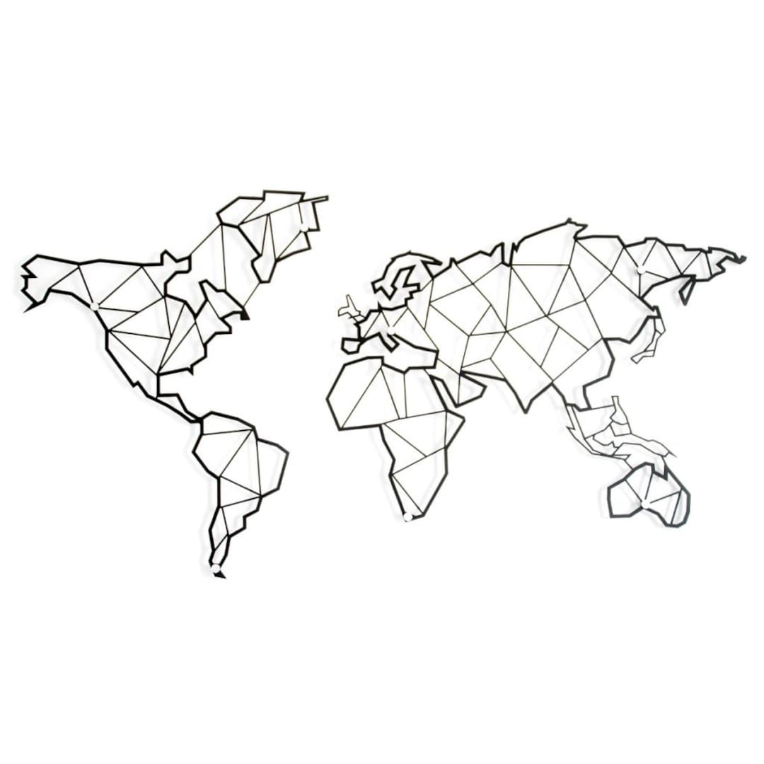 Geometric Steel WORLD MAP Black Matte, LARGE Etsy