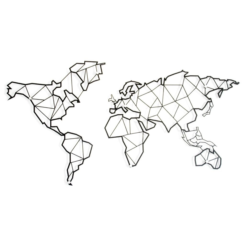 Geometric Steel WORLD MAP Black Matte, LARGE Etsy